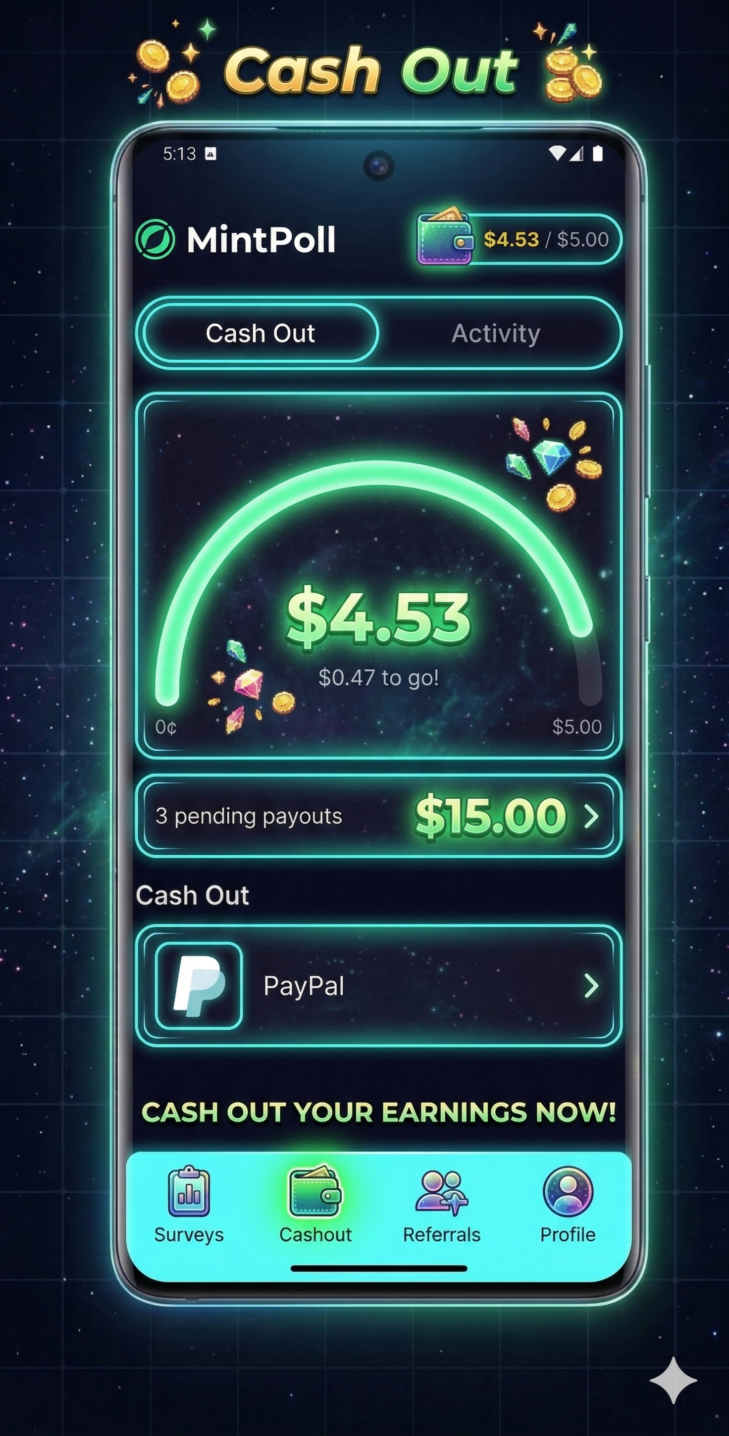 MintPoll cashout screen