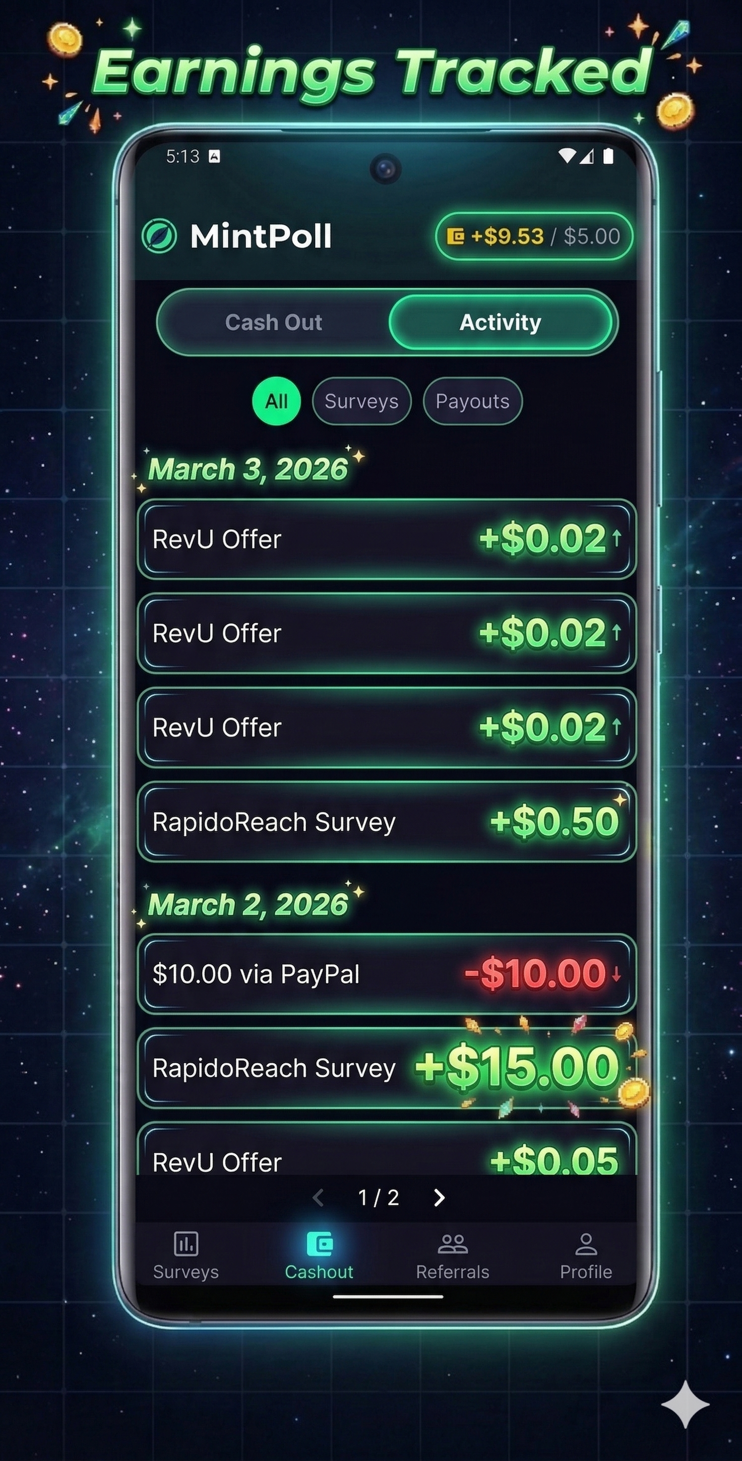 View earnings activity